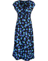 Blue Daisy Print Dress | Gilly Ruched V-neck Fit & Flare Soft Jersey Midi Dress