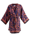 Pink & Navy Blue Kimono | Emily Lightweight Silky Paisley Robe