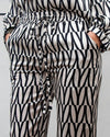 Black & Cream Trousers | Evie Slim Elasticated Waist Abstract Print Pants