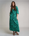 Green Floral Print Kaftan | Luna V Neck Elasticated Waist Soft Jersey Dress
