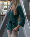 Bottle Green Wrap Top | Yasmin Tie Waist Soft Jersey Top