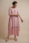 Dusky Pink Layered Dress | Chelsea Loose Fitting Dress with Front Button Detail