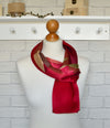 Aria | Silk Charmeuse Scarf - Raspberry & Gold Block Pinstripe