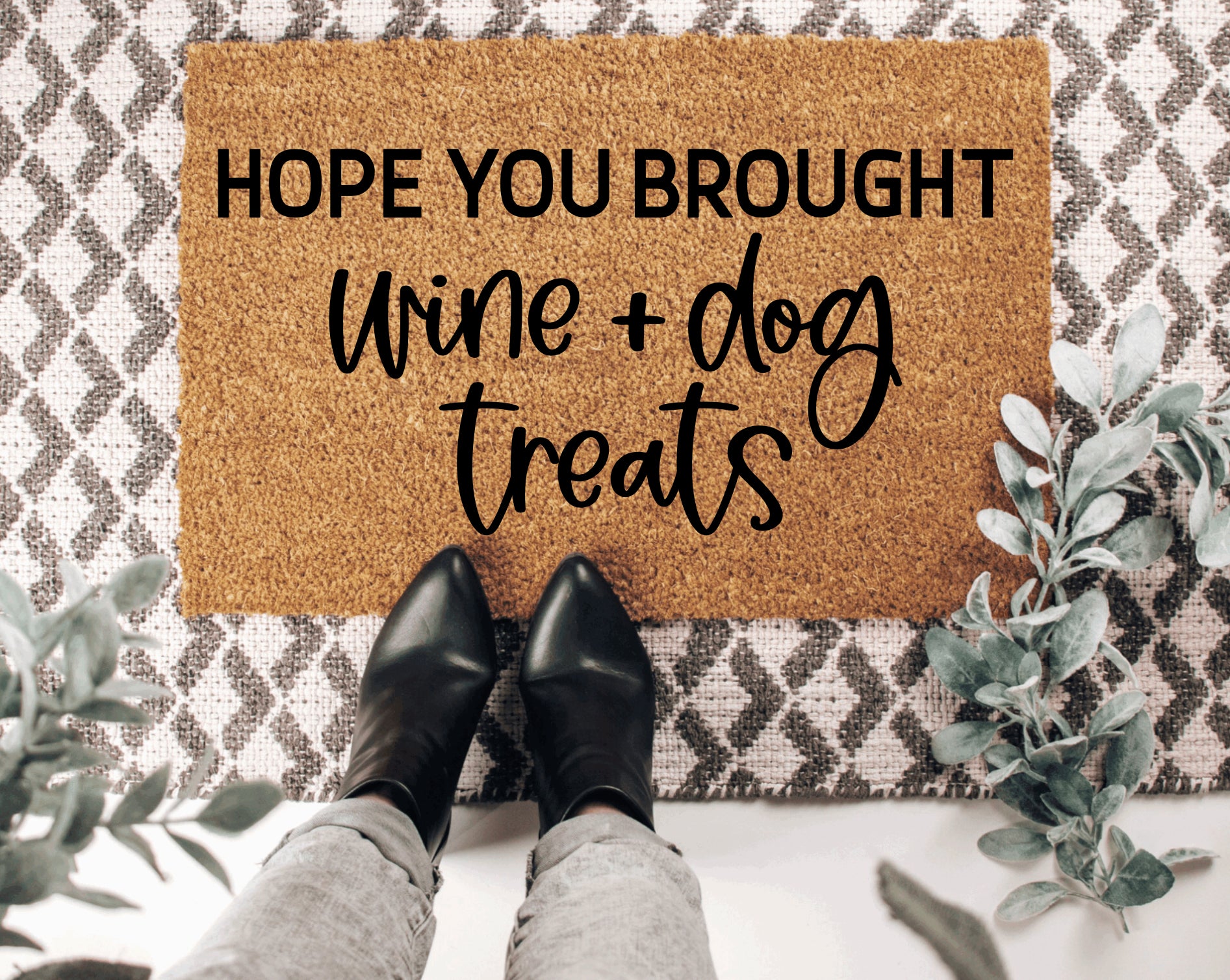 Hope You Brought Wine and Dog or Cat Custom Pet Doormat from