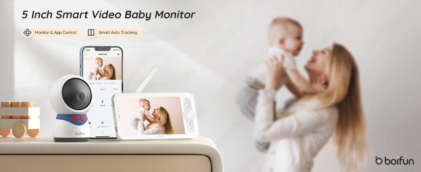 BOIFUN 1080P 5 Baby Monitor PTZ 350° Camera Bebe Surveillance des