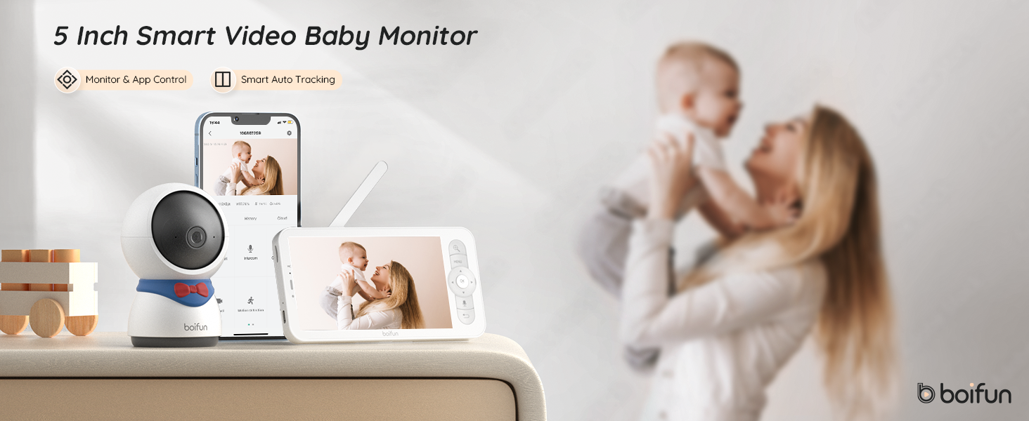 BOIFUN 5 Baby Monitor, 1080P WiFi Baby Monitor Via Screen and App Control,  Video Record 