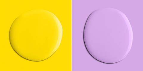 Colour combo of bright yellow and pastel lilac paint colours