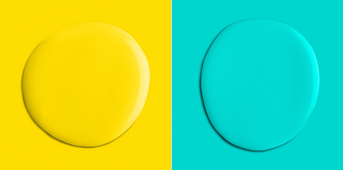 colour combination of bright yellow and saturated aqua paint colours