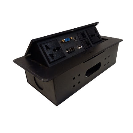 Hydraulic Pop Up Power Box/Cable Cubby with HDMI, Audio, LAN and Power Ports