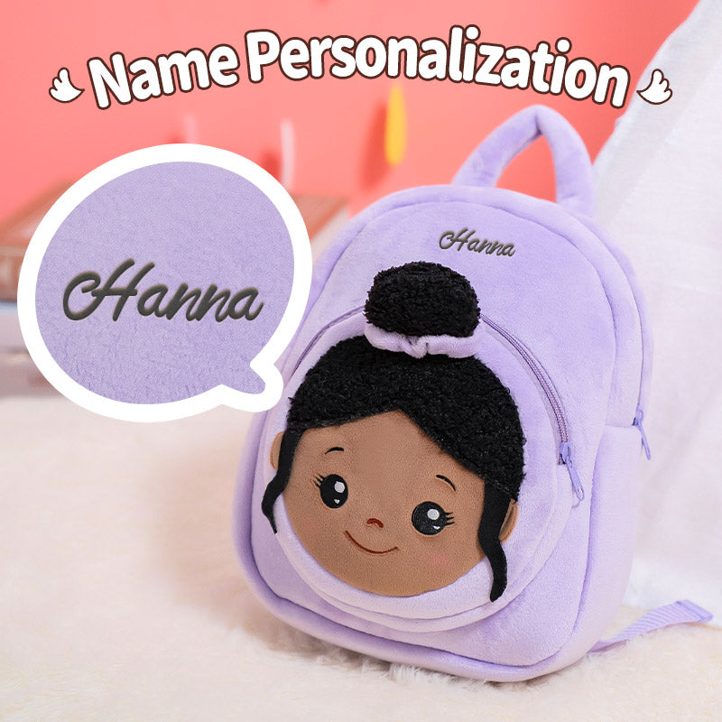 iFrodoll Personalized Deep Skin Tone Plush Dawn Doll & Pink Nevaeh Backpack Gift Set