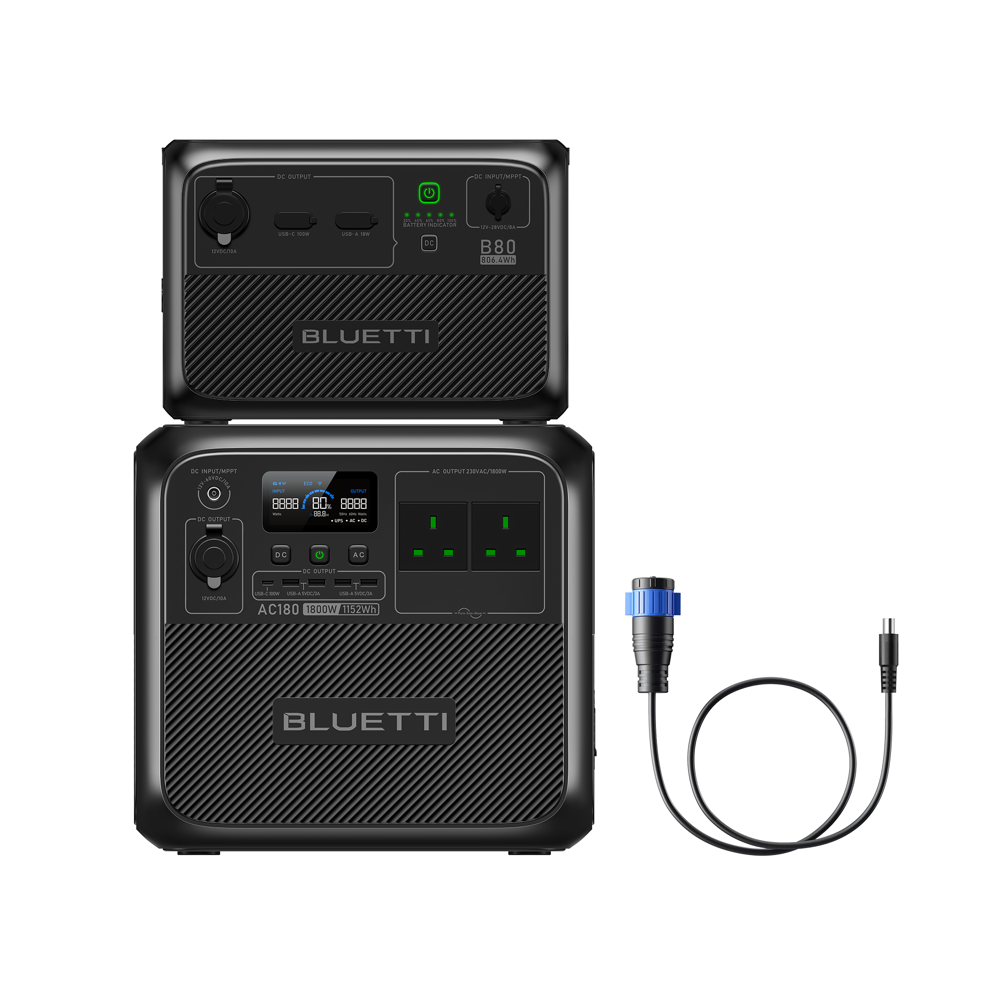 BLUETTI AC180 + B80/B230/B300 Power Kit, AC180+B80+P120D-DC7909 , 1800W 1958Wh , Connection Cable