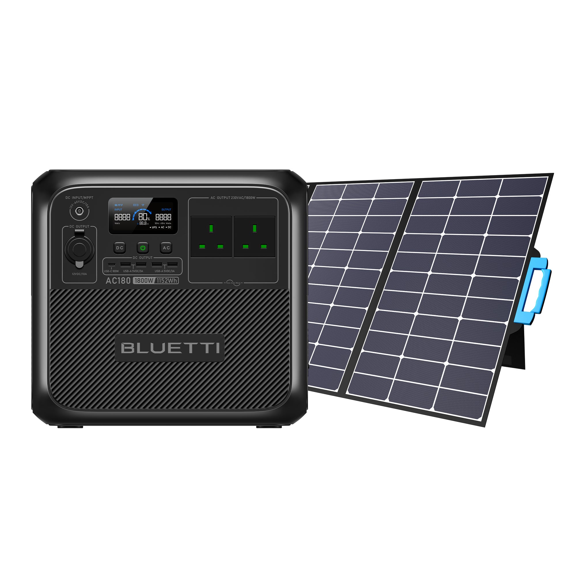 BLUETTI AC180 + SP200 Solar Generator Kit, AC180+SP350 , 1800W 1152Wh , 350W Solar Panel