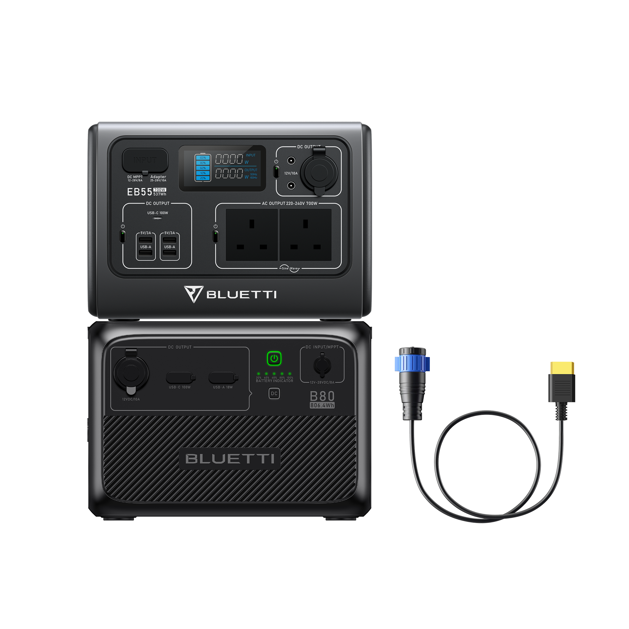 BLUETTI EB55 Portable Power Station , 700W 537Wh, EB55+B80+P120D-XT60 , 700W 1343Wh Power Kit