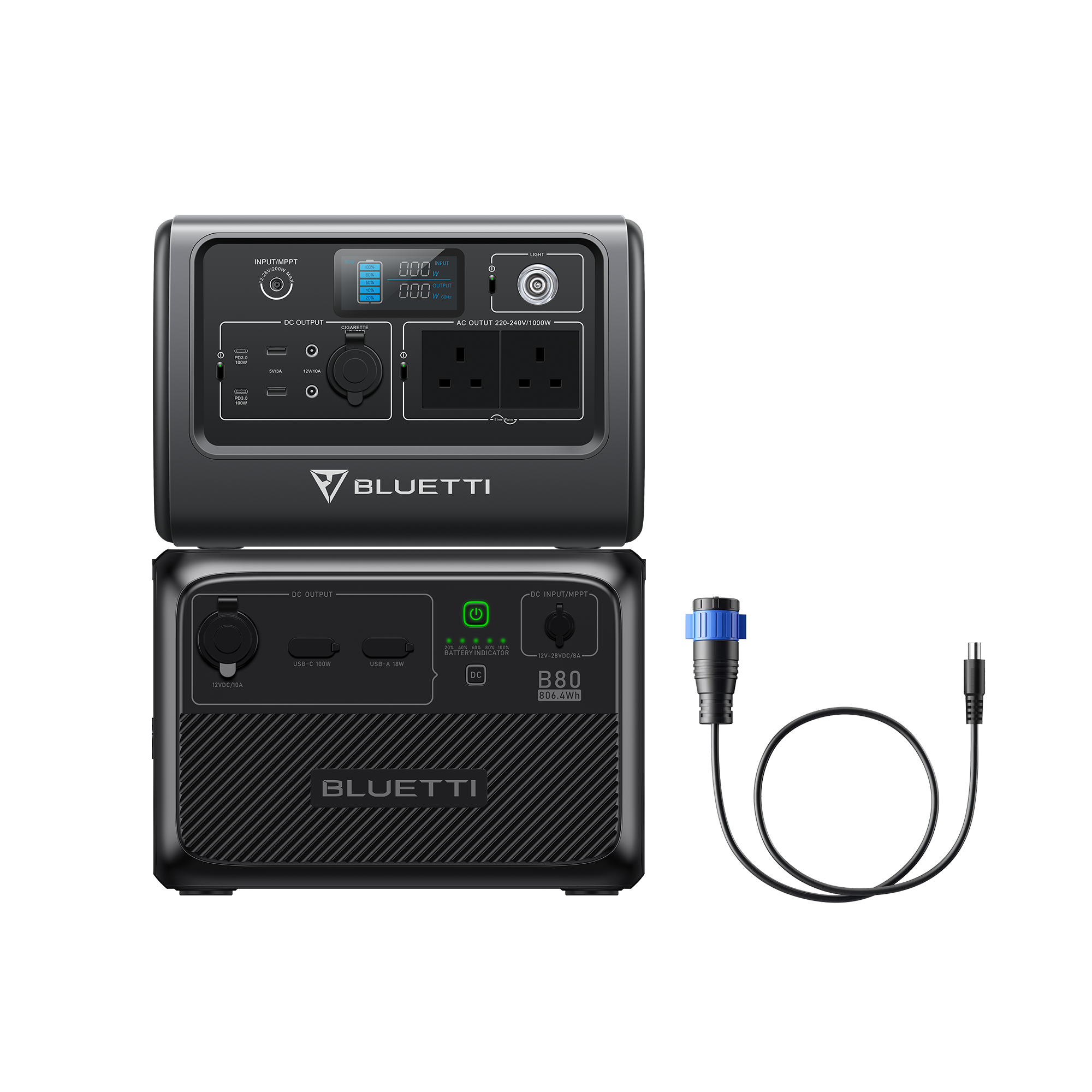 BLUETTI EB70 Portable Power Station , 1,000W 716Wh, EB70+B80+P120D-DC7909 , 1000W 1522Wh Power Kit