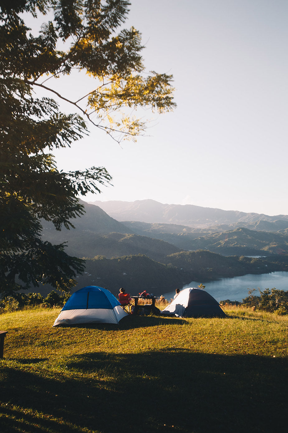 friends camping with beautiful views