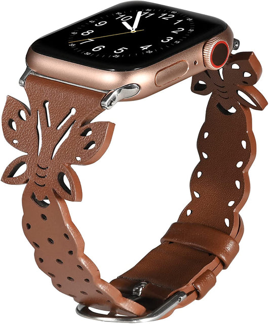 Apple Watch Band Brown Leather Stars Pattern Strap Women Gold Watch Bracelet  38mm 40mm 41mm 42mm 44mm 45mm 49mm Ultra