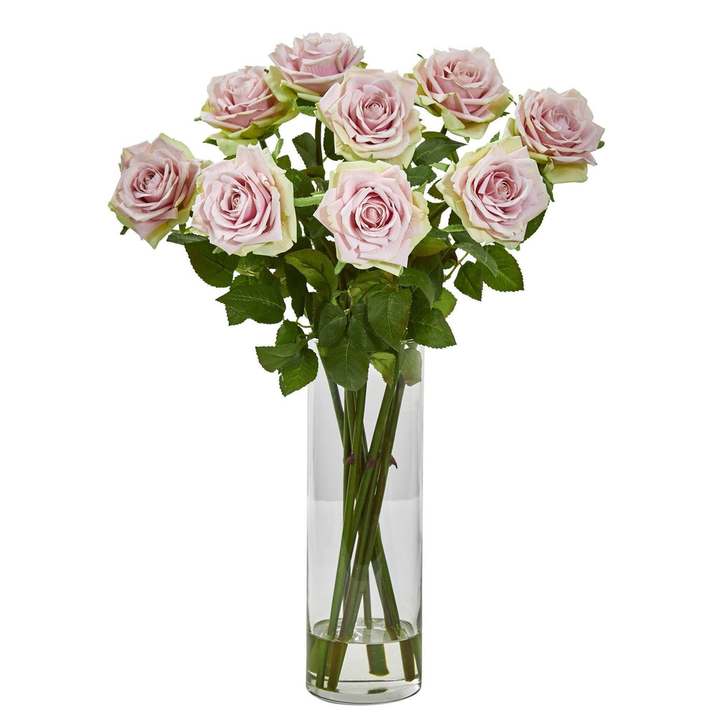 Arrangement de roses dans un vase cylindrique | Fleur Artificielle