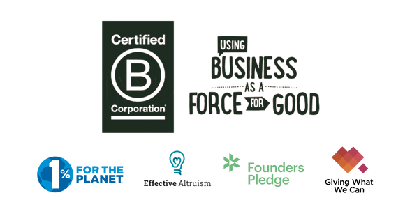 logos b-corporation, founders pledge, 1% for the planet