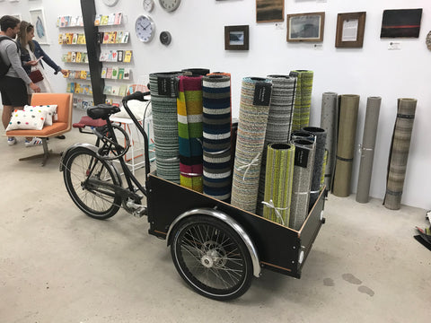 Christiania Cargo bike carrying chilewich rugs