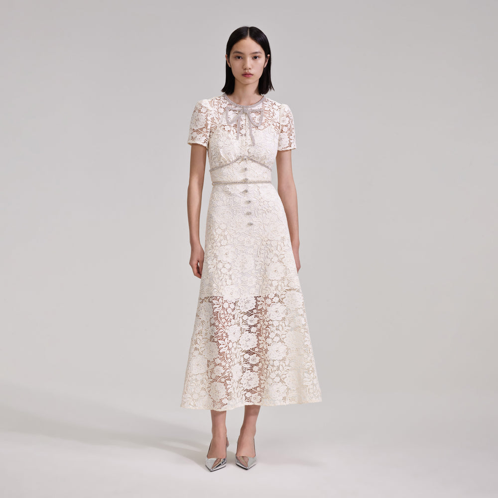 White Cord Lace Midi Dress – self-portrait-EU