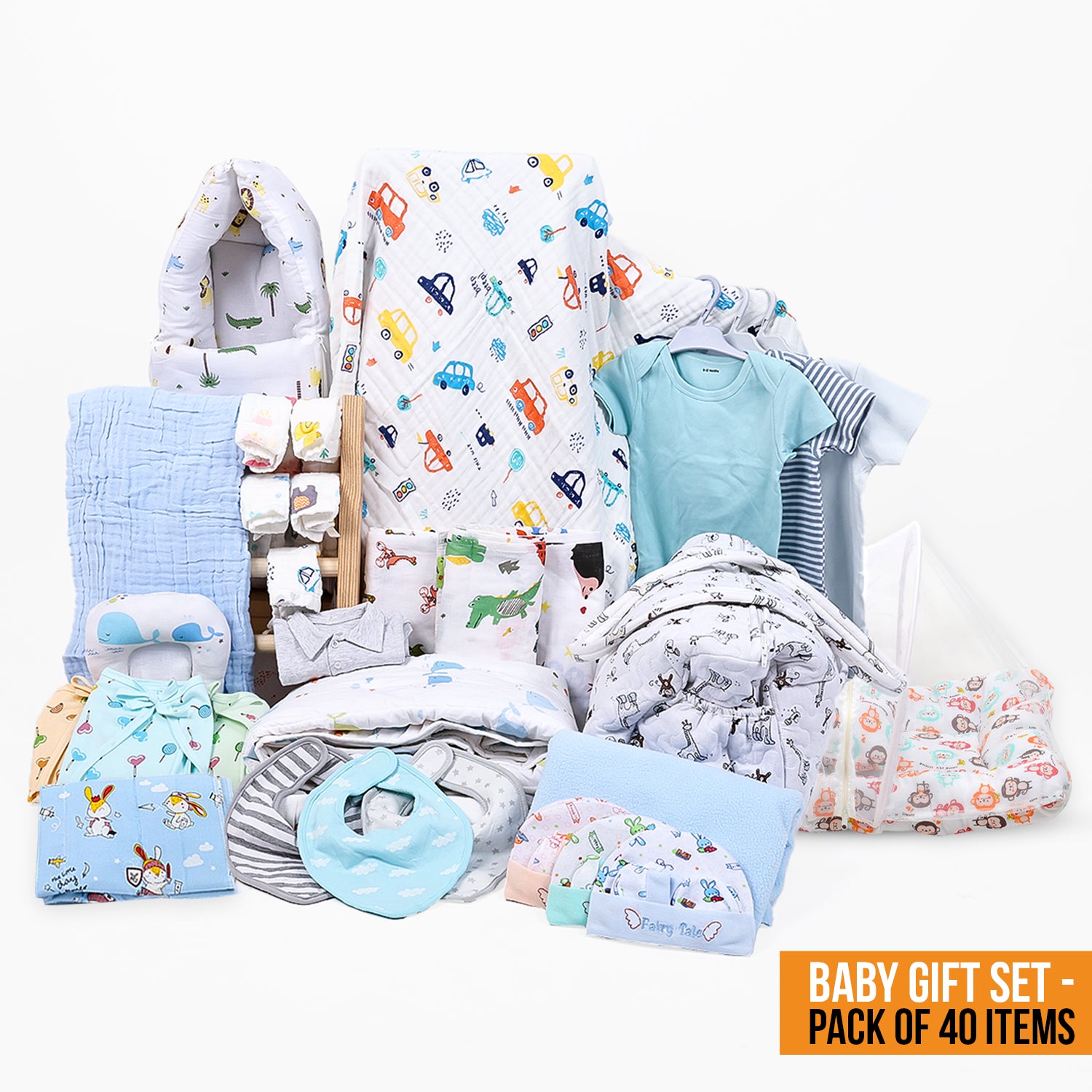 New Born Baby Essentials Gift Combo Box | 0-6 Months | 40 Items | Blue-image-0