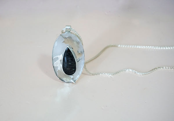 Selenite and Nuummite Amulet