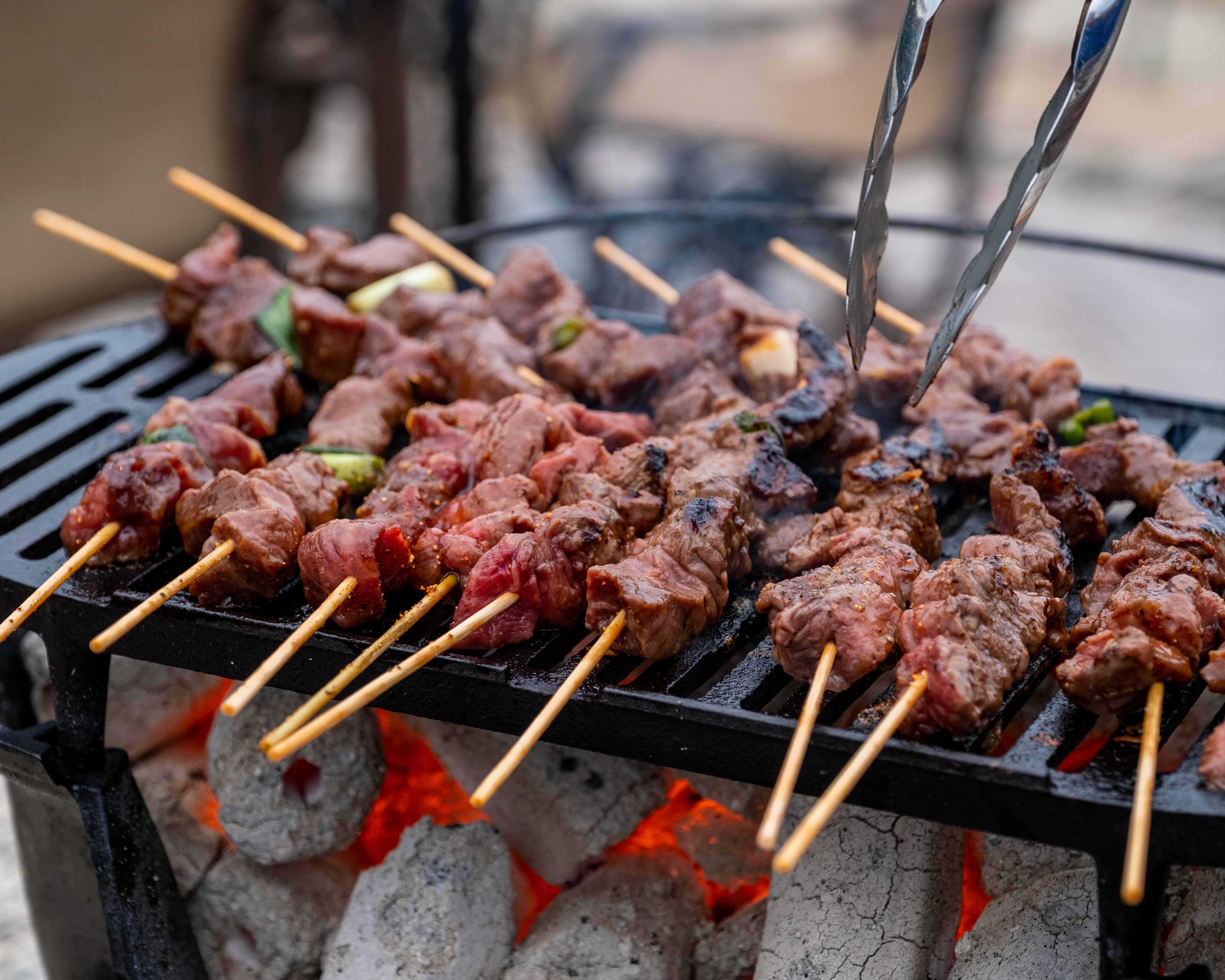 Skewers over stovetop grill