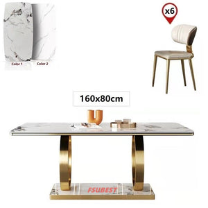 Dining Table Set Luxury Gold Table Sets Modern Rectangle Stone Esstisch-Set