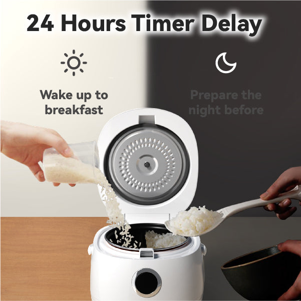 Mini Rice Cooker 2-Cups Uncooked, 1.2L Portable Non-Stick Small Travel Rice  Cooker, Smart Control Multifunction Cooker with 24 Hours Timer Delay 