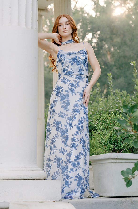 Blue Gown new style new design gown new pattern gown Beautiful Georgette  Maxi Dress A Simple And Elegant Floral Pattern Finely Printed