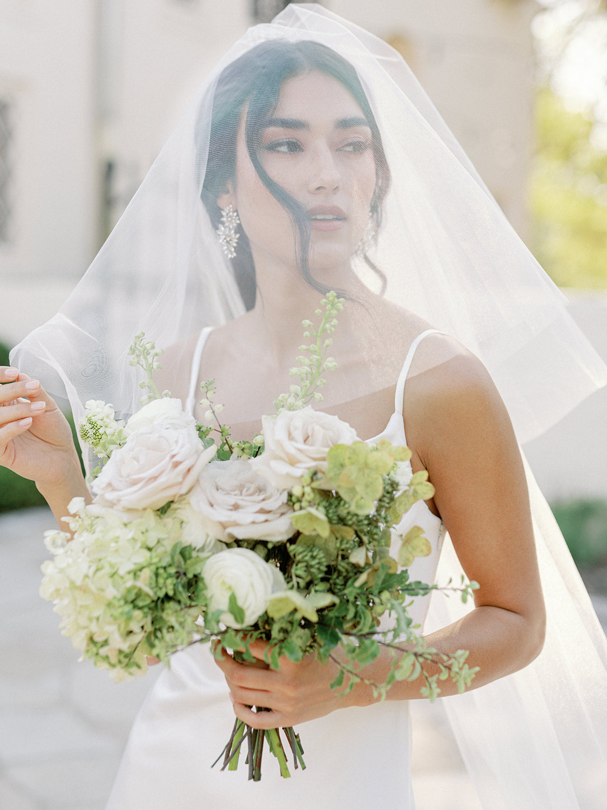 Twigs & Honey Tulle Long Bridal Hair Bow, Veil - Drapey Tulle Bridal Bow Hair Comb - Style #2356