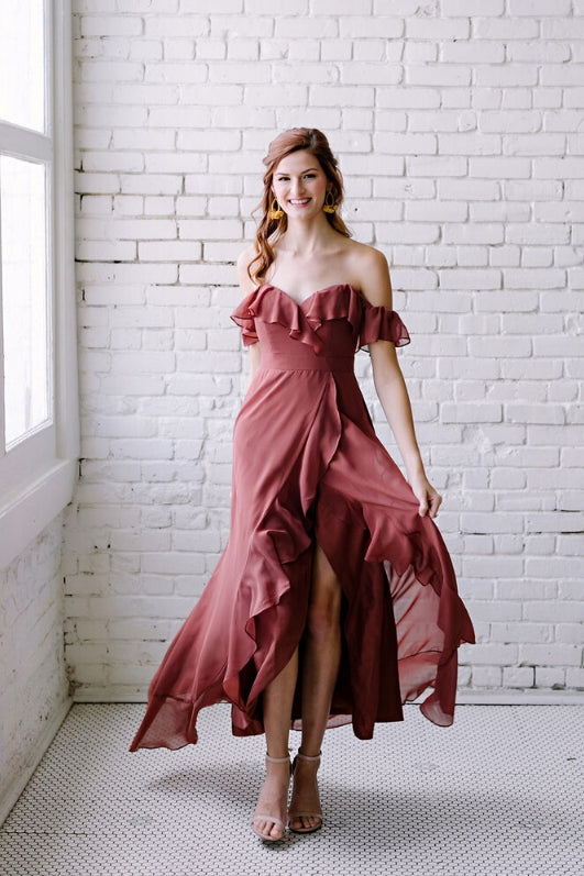 scarlet chiffon ruffle dress new revelry styles sugar almond collection