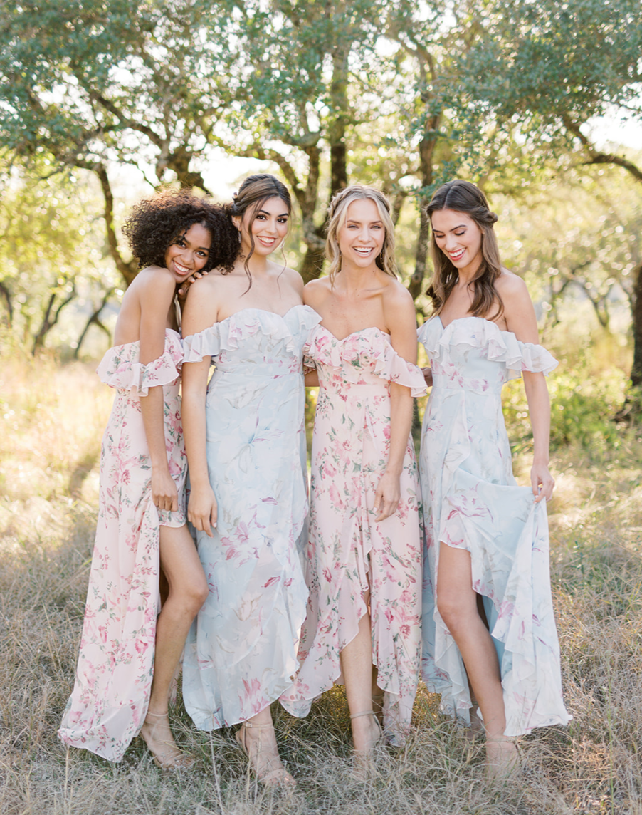 3 ways to incorporate floral print bridesmaid dresses into your weddin