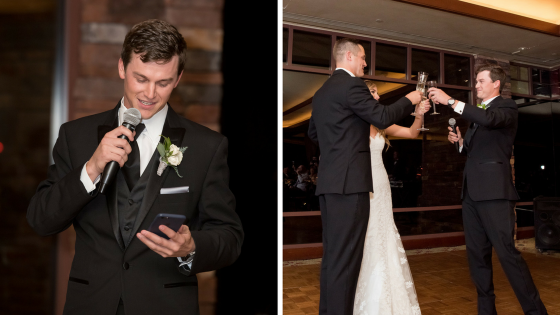 Best man gives toast to the happy newlyweds.