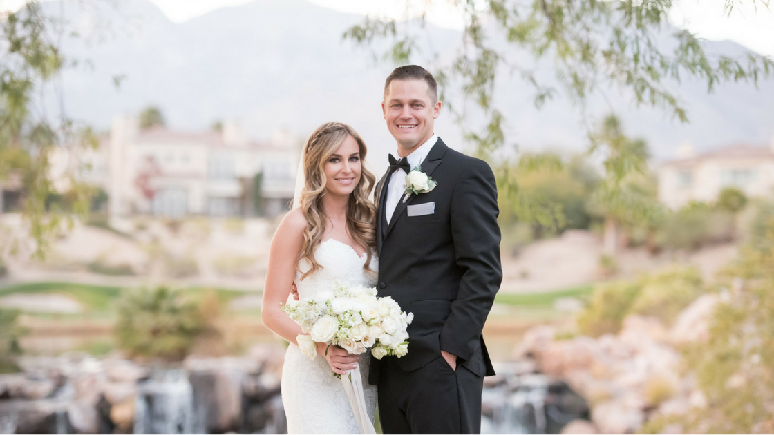 bride and groom pose for portraits immediately after intimate ceremony.