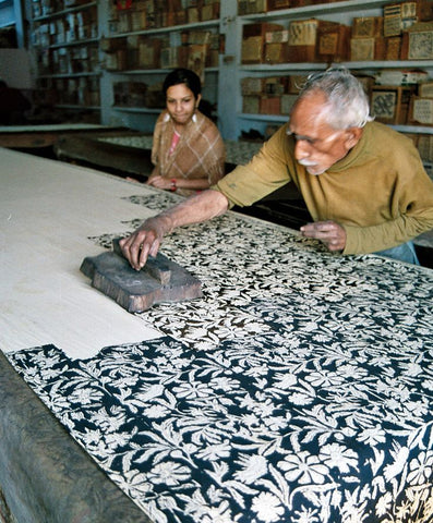 Block printing in India handmade art craft Carolina benoit Latin American designer in USA