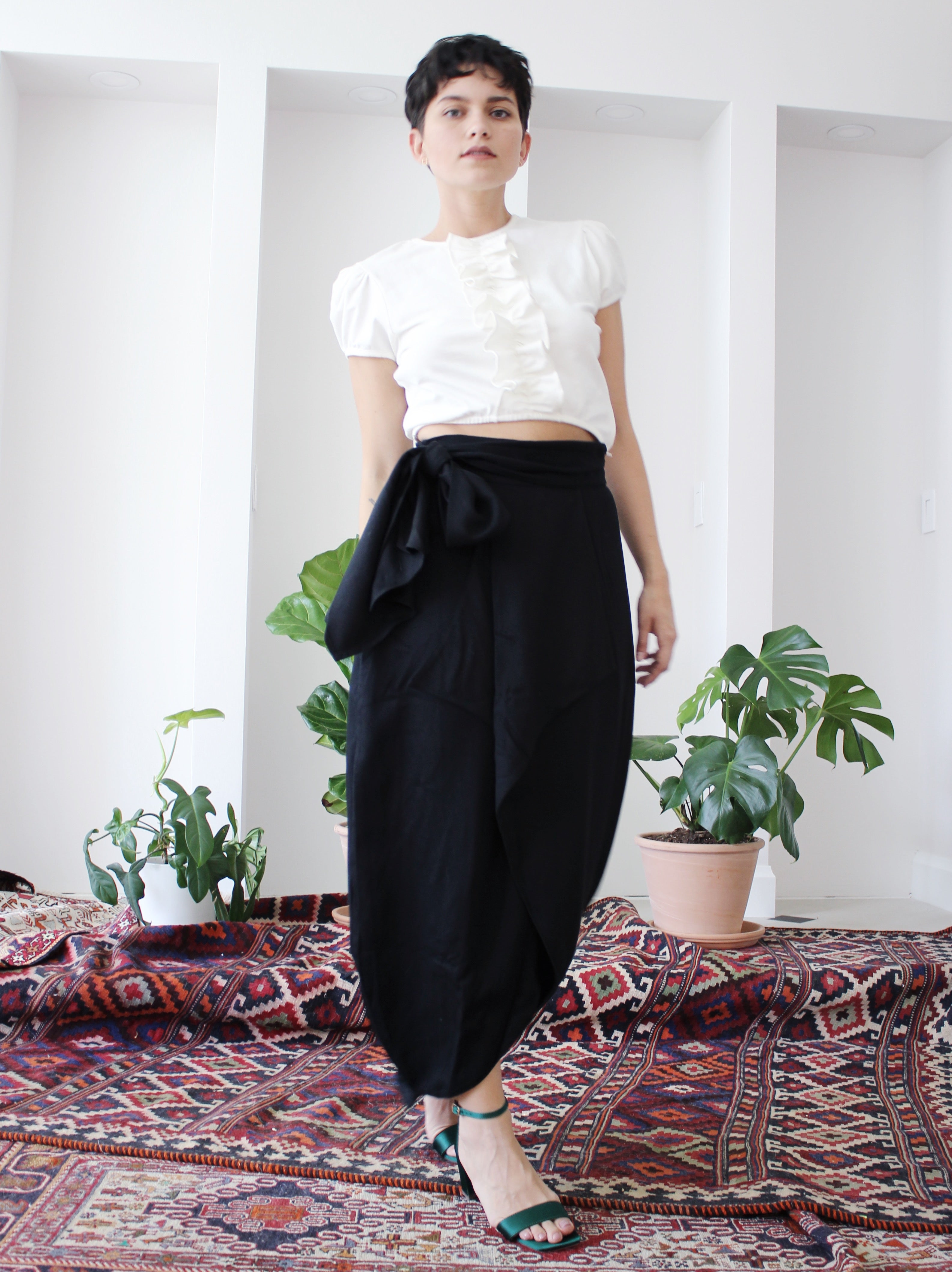 Shop Draped Eco Denim Skirt Midi Knee Length Latina Owned