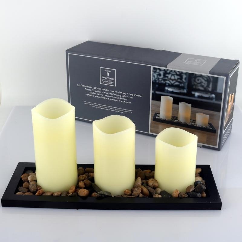 Just Glo Flameless Glass Candle 3 Pack with Tray & Stones | O'Sullivans  Pharmacy | Fragrance & Gift