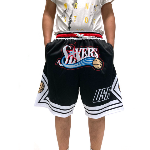76ers Men's Basketball Shorts with Pockets Retro Mesh Fitness Bike