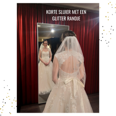 Romantische trouwjurk met een korte sluier voor een beet pit. Naaldwijk Westland Delft