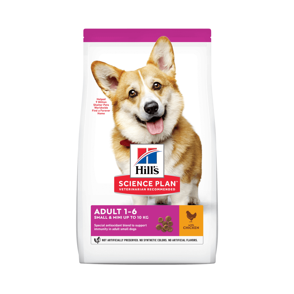 A bag of Hill's Science Plan Adult chicken dog food.