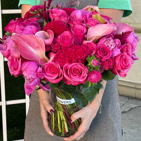 Calla Lilies, Roses, Peonies and Fillers in a vase