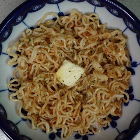 Bowl of Mike's Mighty Good ramen with butter