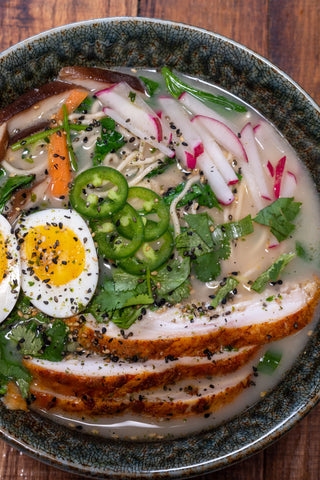 Rotisserie chicken ramen bowl