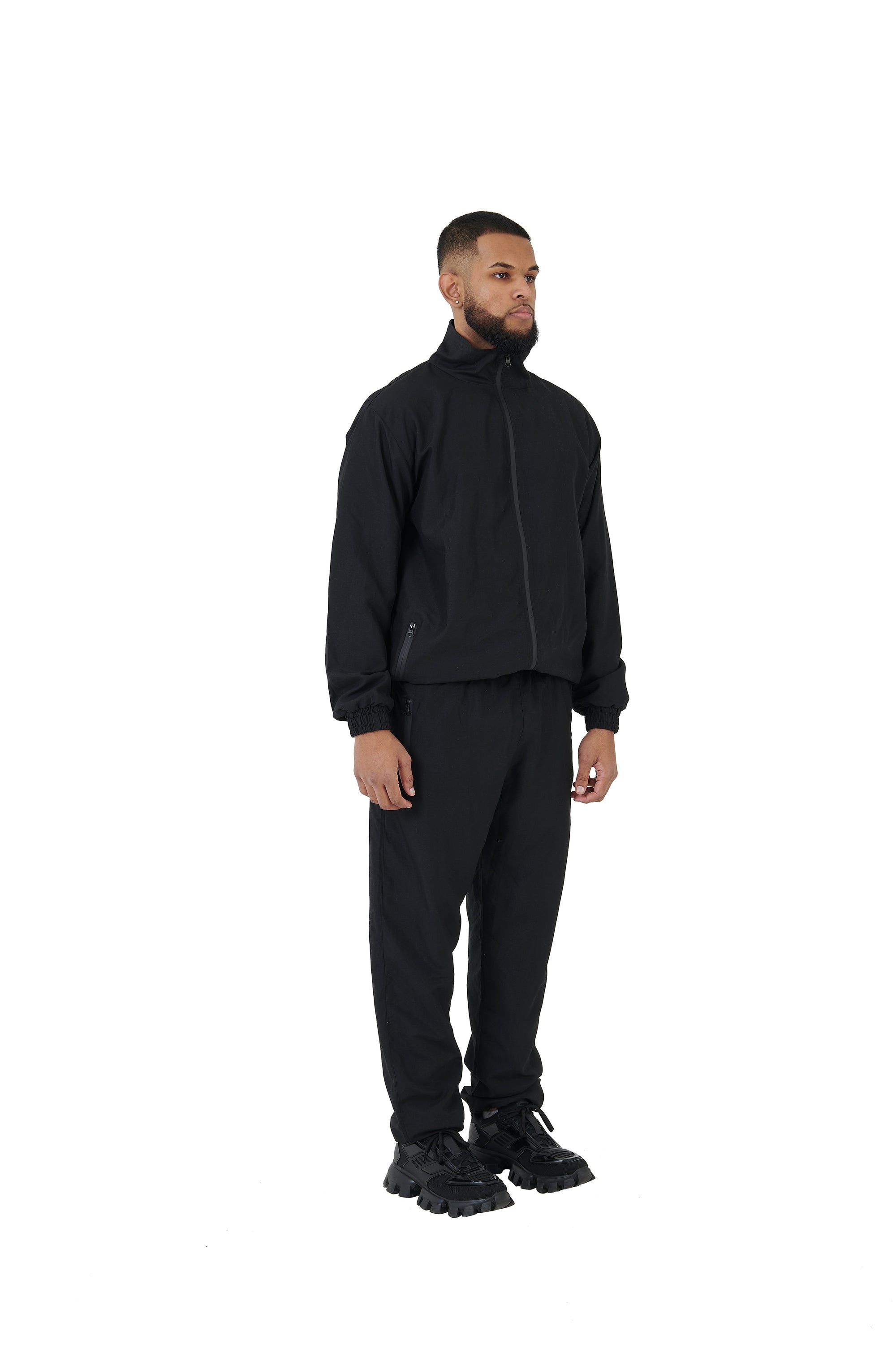 Wholesale Black Skinny Fit Pullover Tracksuit With Reflective Piping