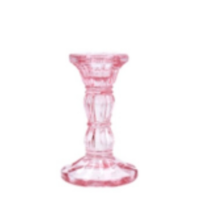 Pastel Pink Moulded Glass Candlestick - Small