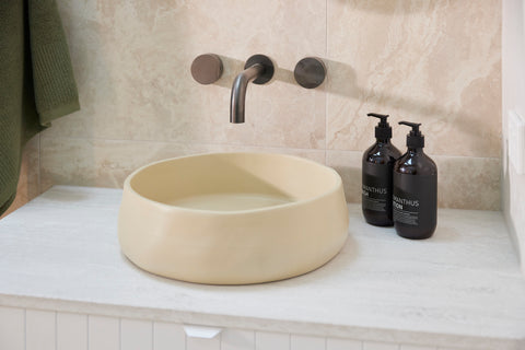 Kyle & Leslie The Block 2023 Primary Ensuite Reveal: Nood Co Mill Basins in Sand
