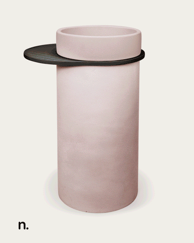 Gif showing different cylinder tray options. Cylinder in question is Bowl Cylinder in Blush Pink.