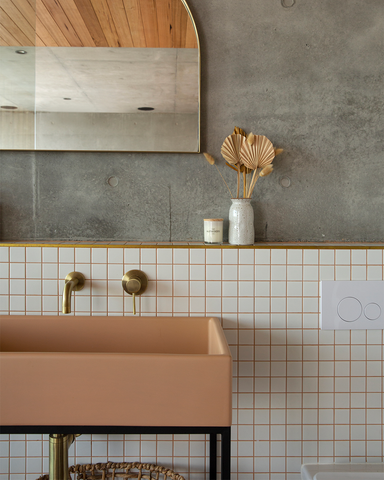 Box Stand in Pastel Peach by Nood Co from the Bunker House Gerringong Project by Future Flip