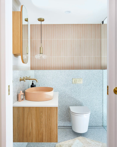 Bowl Basin in Pastel Peach, photo and tiles courtesy of Di Lorenzo Tiles.